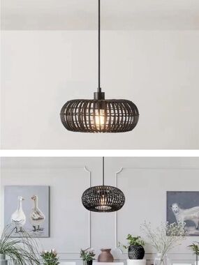 Woven Rattan Pendant Light - Black